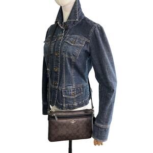 Coach East West Pop Crossbody F52657 Signature Canvas Brown Black Bag
